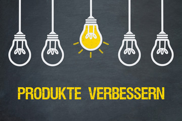 Produkte verbessern / Tafel mit Glühbirnen