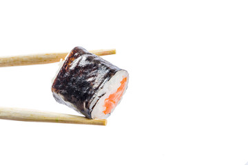 Seamless pattern with sushi. Food abstract background. Flying sushi, sashimi and rolls isolated on the white background.