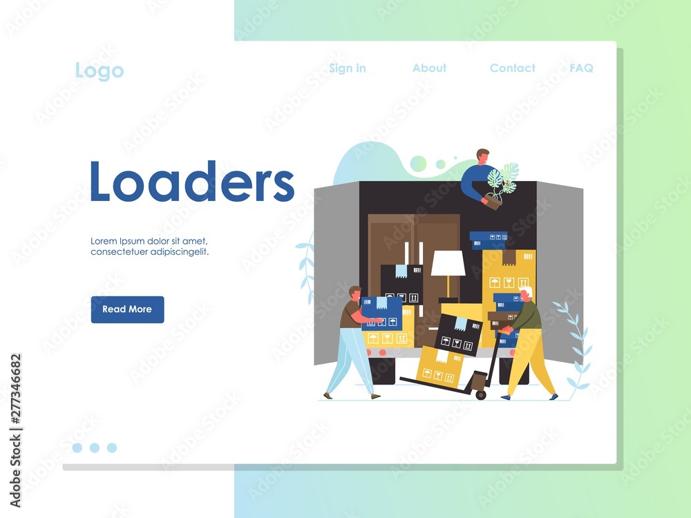 Poster loaders vector website landing page design template