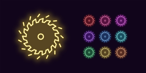 Neon Saw blade icon, Tool. Glowing Circular saw