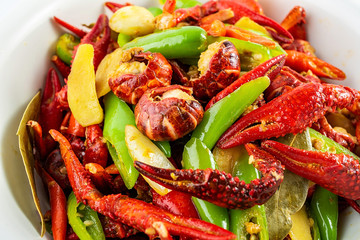 Chinese cuisine delicious green pepper crayfish close-up