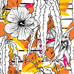 Tropical, stripe, animal motif. Seamless pattern