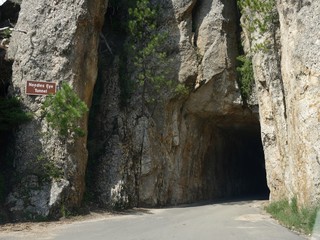 Entrance of the Needle's Eye tunnel, one of the best attractions at Needles Highway in South Dakota.