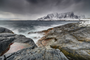 Winter landscape of Norway lofotens