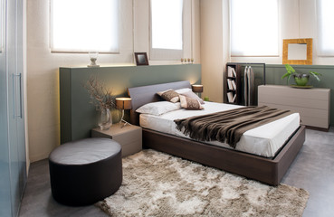 Modern luxury brown monochrome bedroom interior