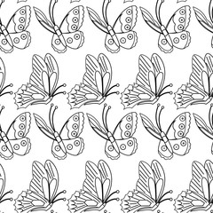 Seamless pattern background with butterflies in black and white.