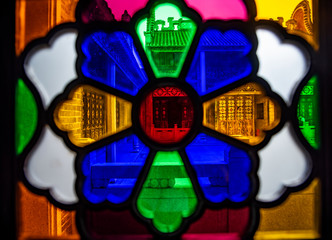 Stained glass windows of the Lingnan ancient buildings in China