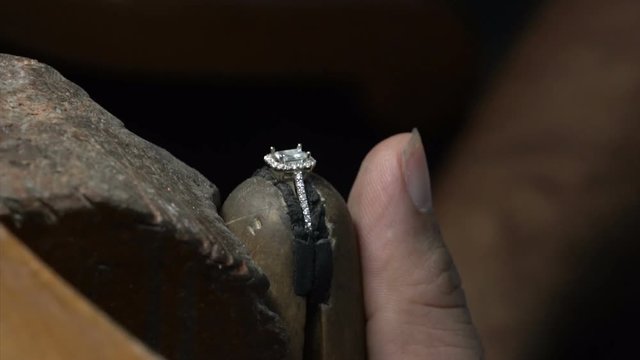 Craftsman making diamond ring. Diamond ring product in craftman workshop hand made jewelery putting diamond gem