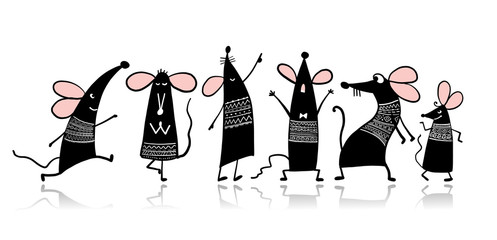 Funny mouse family, symbol of 2020 year. Banner for your design