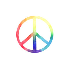 Rainbow Watercolor PEACE logo. Design elements for posters and patterns.