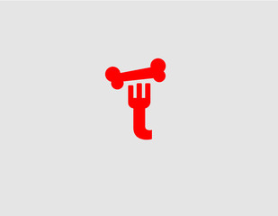 Creative abstract logo fork and bone food for animals