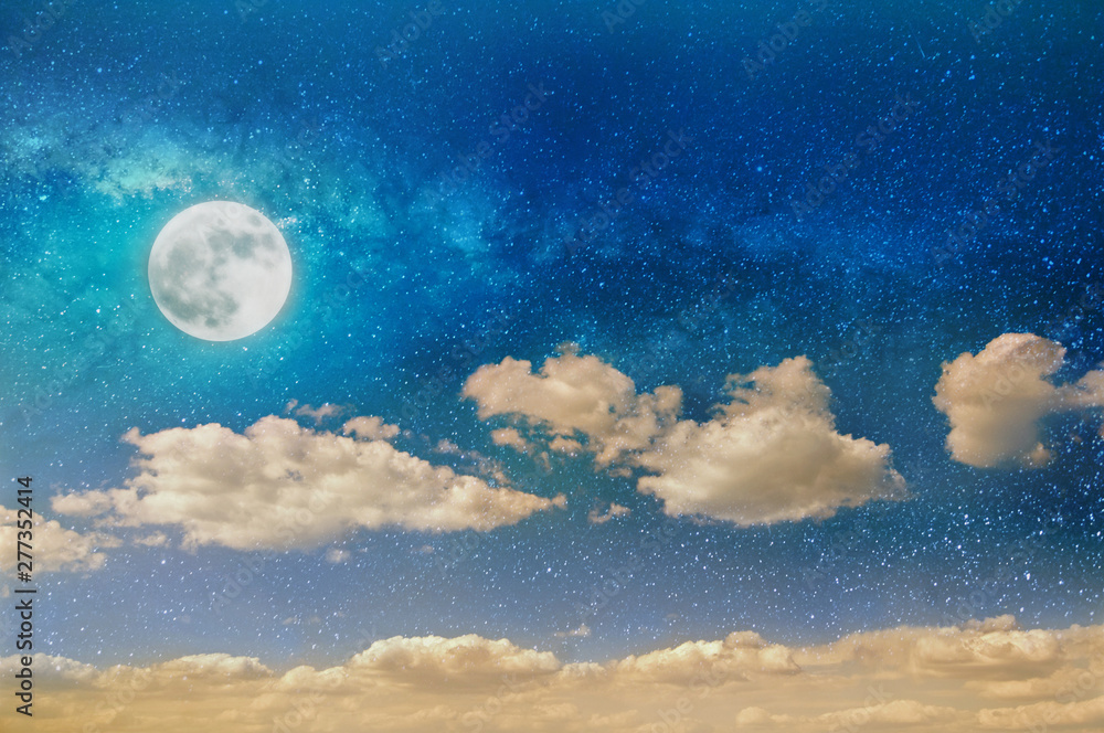 Wall mural night sky with starrs, moon and clouds
