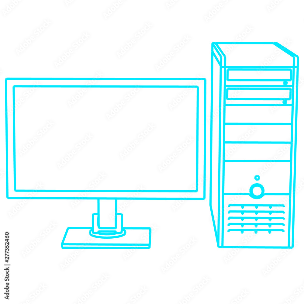 Aufkleber contour of the computer. monitor and system unit. front view. vector illustration