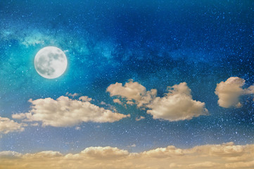 night sky with starrs, moon and clouds