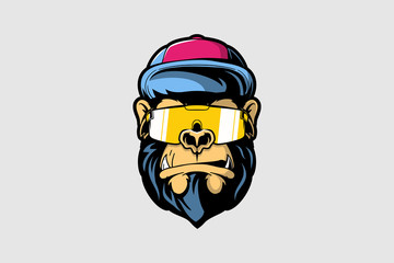cool and cute gorilla old school style with retro glasses vector logo template © infernal  kiss