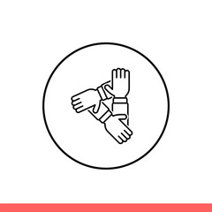 Three hand vector icon, together sign. Simple, flat design isolated on white background for web or mobile app