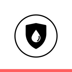Waterproof vector icon, safety sign. Simple, flat design isolated on white background for web or mobile app