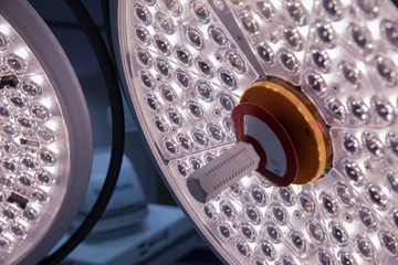 two operational lamps in a hospital
