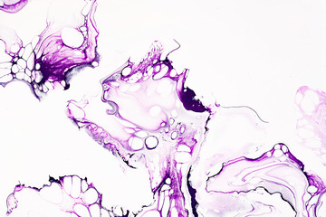 Acrylic abstract paint violet waves. Marbled, beautiful granite texture.