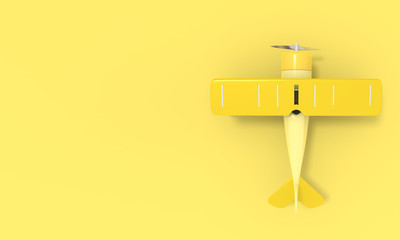 Toy vintage aircraft. Illustration with empty place for text. 3D rendering