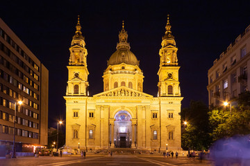St. Stephen basilica in Budapest city at the night, Hungary