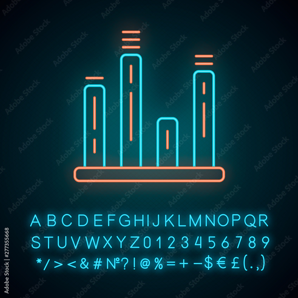 Poster bar graph neon light icon. diagram. line graph. statistics data visualization. symbolic representati