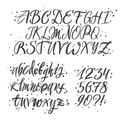 Hand drawn typeface. Painted vector characters: lowercase and uppercase. Typography alphabet for your designs: logo, typeface, card