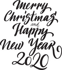 2020 hand written lettering. Happy New Year and Merry Christmass card design. Holiday vector illustration