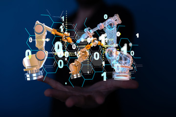 Industry 4.0 concept -  Robot arm in smart factory background.