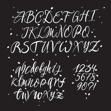 Hand drawn typeface. Painted vector characters: lowercase and uppercase. Typography alphabet for your designs: logo, typeface, card