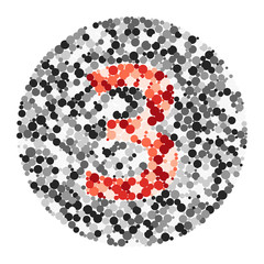Digit 3 color distributed circles dots illustration