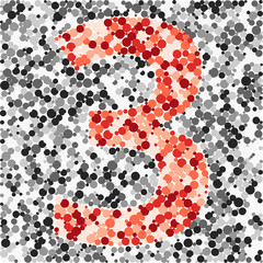 Digit 3 color distributed circles dots illustration