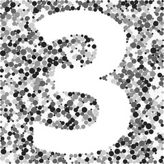 Digit 3 color distributed circles dots illustration