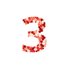Digit 3 color distributed circles dots illustration