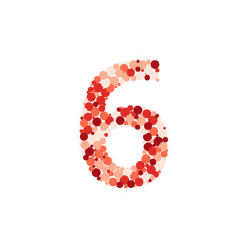 Digit 6 color distributed circles dots illustration