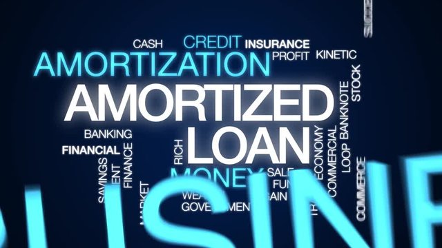 Amortized loan animated word cloud. Kinetic typography.