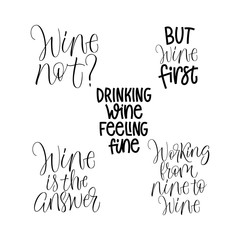 Set of five hand lettering phrases about wine.