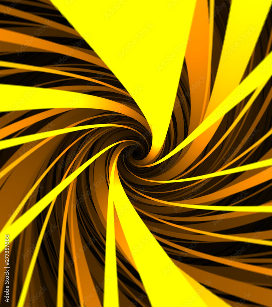 Poster abstract background with colorful spinning orange and yellow helix, 3d. print. endless hypnotic rota