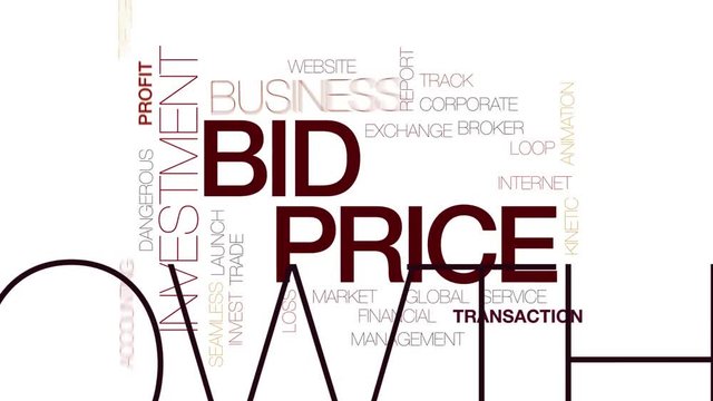 Bid price animated word cloud. Kinetic typography.