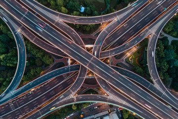 Aerial view of highway and overpass in east Yan`an road, Shanghai city