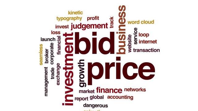 Bid price animated word cloud. Kinetic typography.