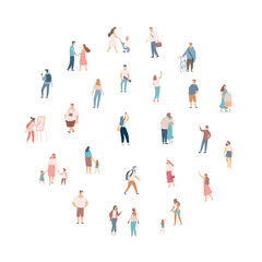 Fototapeta na wymiar Crowd of people. Men and women flat vector set. Different walking and running people. Outdoor. Male and female. Flat vector characters isolated on white background. 