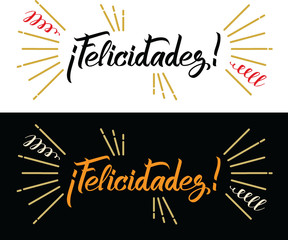 Congrats hand written lettering on black background in spanish language.  Celebration vector illustration for your card design