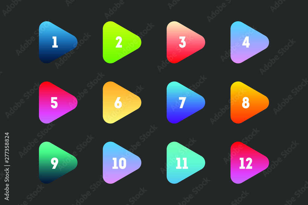 Poster vector triangle flags colorful gradient. arrow bullet point number 1 to 12