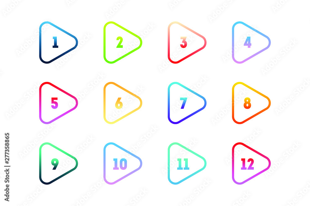 Poster thin line colorful triangle number bullet points set 1 to 12
