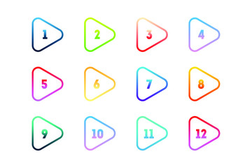 Thin line colorful triangle number bullet points set 1 to 12
