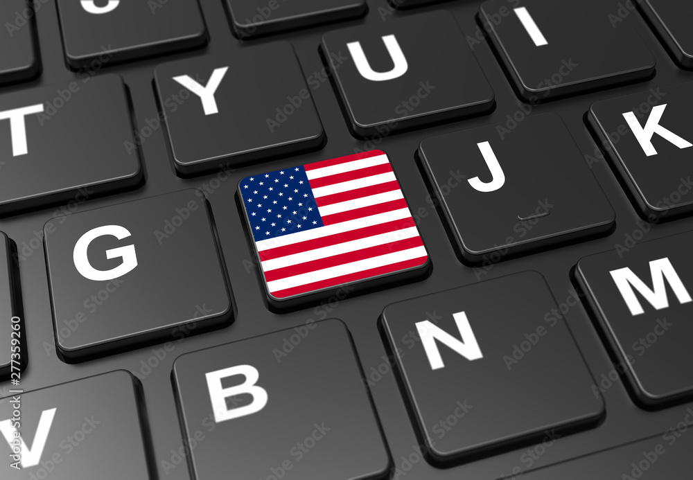 Poster close up of button with usa flag on black keyboard