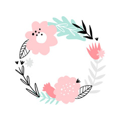 Floral abstract frame. Hand drawn, Doodle plants..