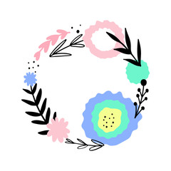 Floral abstract frame. Hand drawn, Doodle plants..