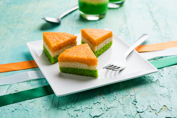 Tri-coloured / tiranga  Cake for Independence/republic Day celebration using Indian Flag colours